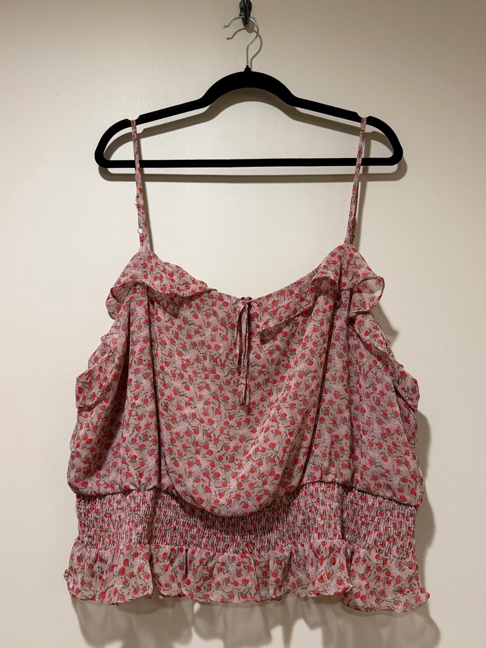 A Beautiful Soul Arula Floral Pink Smocked Bubble Hem Ruffle Cami Top 3X Plus